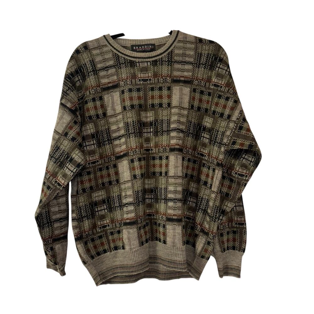 Vtg Brandini Italy Wool Blend Knit Grandpa Sweater Men’s XL Grandpacore Academia